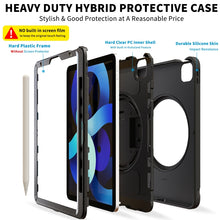 For iPad Air 2022 / 2020 10.9 360 Degree Rotation PC + TPU Protective Case with Holder & Hand-strap & Pen Slot(Black)