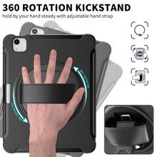 For iPad Air 2022 / 2020 10.9 360 Degree Rotation PC + TPU Protective Case with Holder & Hand-strap & Pen Slot(Black)