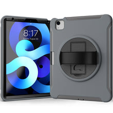For iPad Air 2022 / 2020 10.9 360 Degree Rotation PC + TPU Protective Case with Holder & Hand-strap & Pen Slot(Grey)
