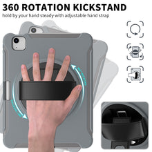 For iPad Air 2022 / 2020 10.9 360 Degree Rotation PC + TPU Protective Case with Holder & Hand-strap & Pen Slot(Grey)