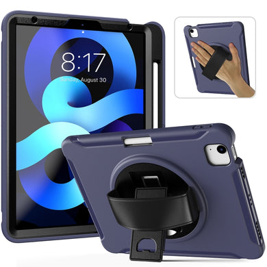 For iPad Air 2022 / 2020 10.9 360 Degree Rotation PC + TPU Protective Case with Holder & Hand-strap & Pen Slot(Blue)