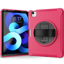 For iPad Air 2022 / 2020 10.9 360 Degree Rotation PC + TPU Protective Case with Holder & Hand-strap & Pen Slot(Rose Red)