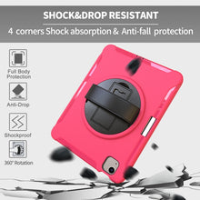 For iPad Air 2022 / 2020 10.9 360 Degree Rotation PC + TPU Protective Case with Holder & Hand-strap & Pen Slot(Rose Red)
