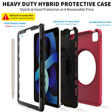 For iPad Air 2022 / 2020 10.9 360 Degree Rotation PC + TPU Protective Case with Holder & Hand-strap & Pen Slot(Rose Red)