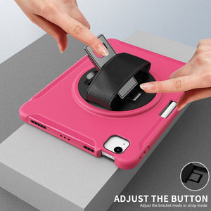 For iPad Air 2022 / 2020 10.9 360 Degree Rotation PC + TPU Protective Case with Holder & Hand-strap & Pen Slot(Rose Red)