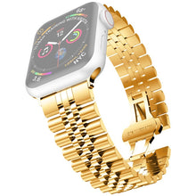 Metal Five Baht Replacement Steel Watch Band For Apple Watch Series 8&7 41mm / SE 2&6&SE&5&4 40mm / 3&2&1 38mm(Gold)
