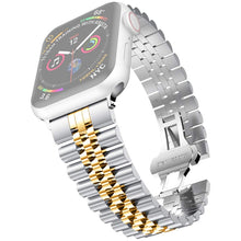 Metal Five Baht Replacement Steel Watch Band For Apple Watch Series 8&7 41mm / SE 2&6&SE&5&4 40mm / 3&2&1 38mm(Between Gold)