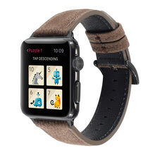 Litchi Texture Genuine Leather Watch Band For Apple Watch Series 7 41mm / 6 & SE & 5 & 4 40mm / 3 & 2 & 1 38mm(Khaki)