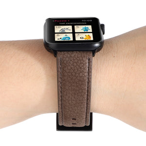 Litchi Texture Genuine Leather Watch Band For Apple Watch Series 7 41mm / 6 & SE & 5 & 4 40mm / 3 & 2 & 1 38mm(Khaki)