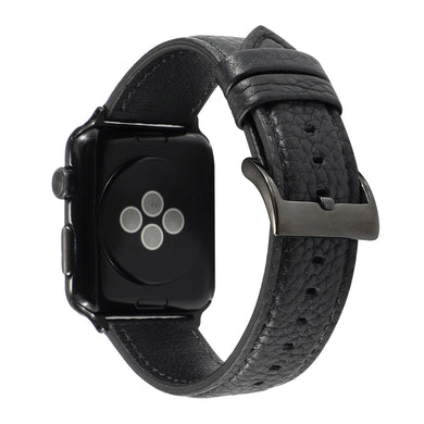 Litchi Texture Genuine Leather Watch Band For Apple Watch Series 7 41mm / 6 & SE & 5 & 4 40mm / 3 & 2 & 1 38mm(Black)