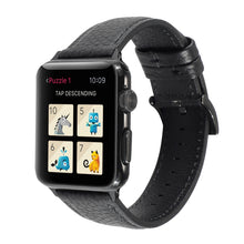 Litchi Texture Genuine Leather Watch Band For Apple Watch Series 7 41mm / 6 & SE & 5 & 4 40mm / 3 & 2 & 1 38mm(Black)