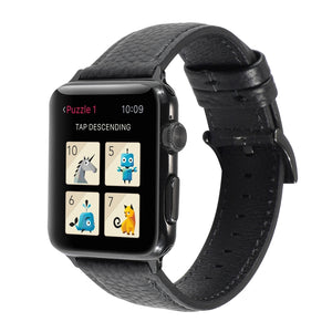 Litchi Texture Genuine Leather Watch Band For Apple Watch Series 7 41mm / 6 & SE & 5 & 4 40mm / 3 & 2 & 1 38mm(Black)