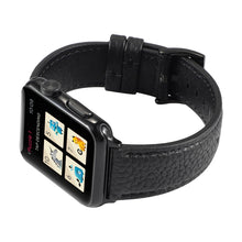 Litchi Texture Genuine Leather Watch Band For Apple Watch Series 7 41mm / 6 & SE & 5 & 4 40mm / 3 & 2 & 1 38mm(Black)