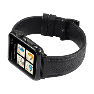 Litchi Texture Genuine Leather Watch Band For Apple Watch Series 7 41mm / 6 & SE & 5 & 4 40mm / 3 & 2 & 1 38mm(Black)