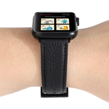 Litchi Texture Genuine Leather Watch Band For Apple Watch Series 7 41mm / 6 & SE & 5 & 4 40mm / 3 & 2 & 1 38mm(Black)