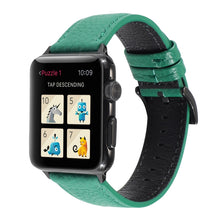 Litchi Texture Genuine Leather Watch Band For Apple Watch Series 7 45mm / 6 & SE & 5 & 4 44mm / 3 & 2 & 1 42mm(Green)