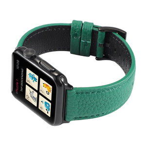 Litchi Texture Genuine Leather Watch Band For Apple Watch Series 7 45mm / 6 & SE & 5 & 4 44mm / 3 & 2 & 1 42mm(Green)