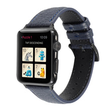 Litchi Texture Genuine Leather Watch Band For Apple Watch Series 7 45mm / 6 & SE & 5 & 4 44mm / 3 & 2 & 1 42mm(Navy Blue)