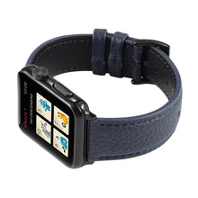 Litchi Texture Genuine Leather Watch Band For Apple Watch Series 7 45mm / 6 & SE & 5 & 4 44mm / 3 & 2 & 1 42mm(Navy Blue)