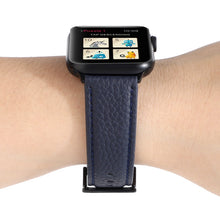Litchi Texture Genuine Leather Watch Band For Apple Watch Series 7 45mm / 6 & SE & 5 & 4 44mm / 3 & 2 & 1 42mm(Navy Blue)