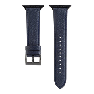Litchi Texture Genuine Leather Watch Band For Apple Watch Series 7 45mm / 6 & SE & 5 & 4 44mm / 3 & 2 & 1 42mm(Navy Blue)