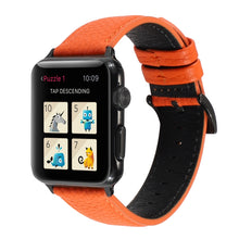 Litchi Texture Genuine Leather Watch Band For Apple Watch Series 7 45mm / 6 & SE & 5 & 4 44mm / 3 & 2 & 1 42mm(Orange)