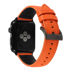 Litchi Texture Genuine Leather Watch Band For Apple Watch Series 7 45mm / 6 & SE & 5 & 4 44mm / 3 & 2 & 1 42mm(Orange)