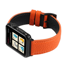 Litchi Texture Genuine Leather Watch Band For Apple Watch Series 7 45mm / 6 & SE & 5 & 4 44mm / 3 & 2 & 1 42mm(Orange)