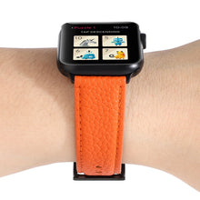 Litchi Texture Genuine Leather Watch Band For Apple Watch Series 7 45mm / 6 & SE & 5 & 4 44mm / 3 & 2 & 1 42mm(Orange)