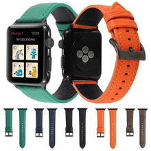 Litchi Texture Genuine Leather Watch Band For Apple Watch Series 7 45mm / 6 & SE & 5 & 4 44mm / 3 & 2 & 1 42mm(Navy Blue)