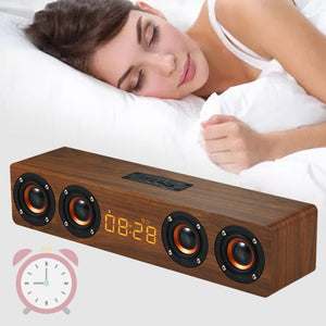 W8C Wooden Clock Subwoofer Bluetooth Speaker, Support TF Card & U Disk & 3.5mm AUX(Yellow Wood)