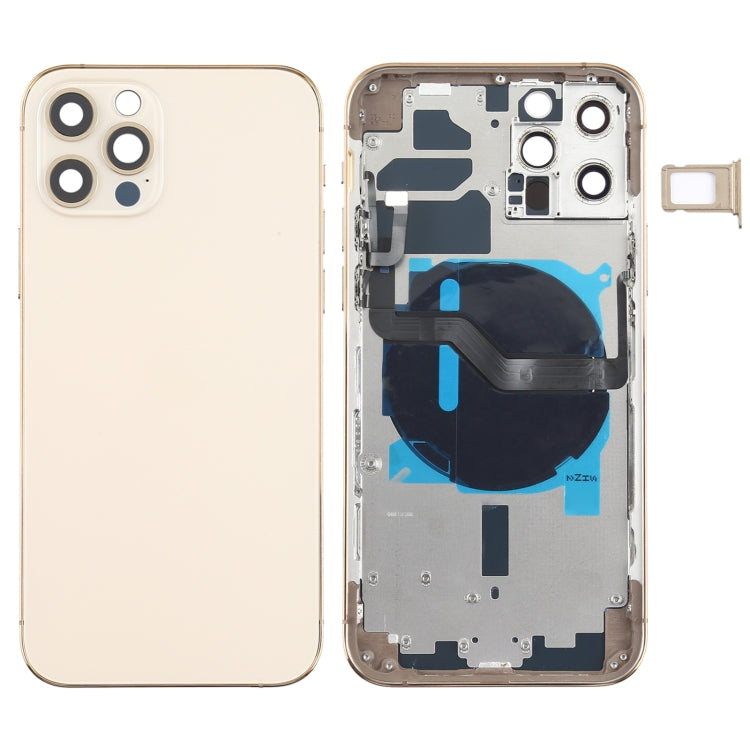 Battery Back Cover (with Side Keys & Card Tray & Power + Volume Flex Cable & Wireless Charging Module) for iPhone 12 Pro(Gold)