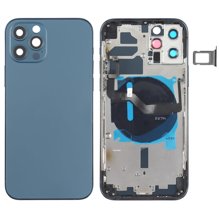 Battery Back Cover (with Side Keys & Card Tray & Power + Volume Flex Cable & Wireless Charging Module) for iPhone 12 Pro(Blue)