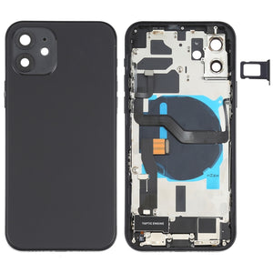 Battery Back Cover Assembly (with Side Keys & Speaker Ringer Buzzer & Motor & Camera Lens & Card Tray & Power Button + Volume Button + Charging Port & Wireless Charging Module) for iPhone 12(Black)
