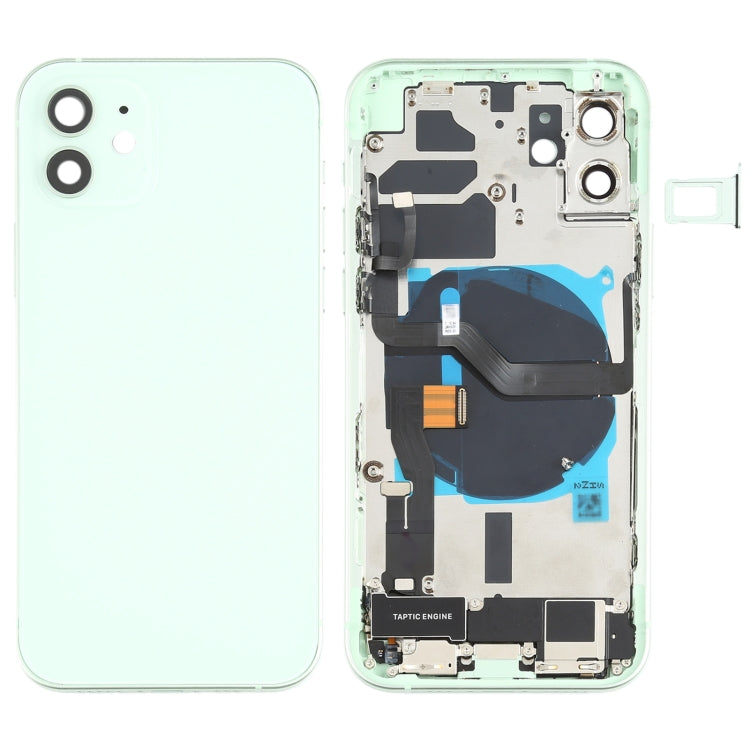 Battery Back Cover Assembly (with Side Keys & Speaker Ringer Buzzer & Motor & Camera Lens & Card Tray & Power Button + Volume Button + Charging Port & Wireless Charging Module) for iPhone 12(Green)