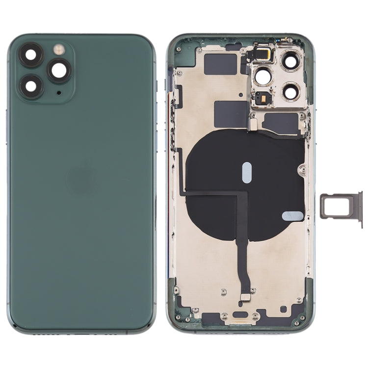 Battery Back Cover (with Side Keys & Card Tray & Power + Volume Flex Cable & Wireless Charging Module) for iPhone 11 Pro(Green)