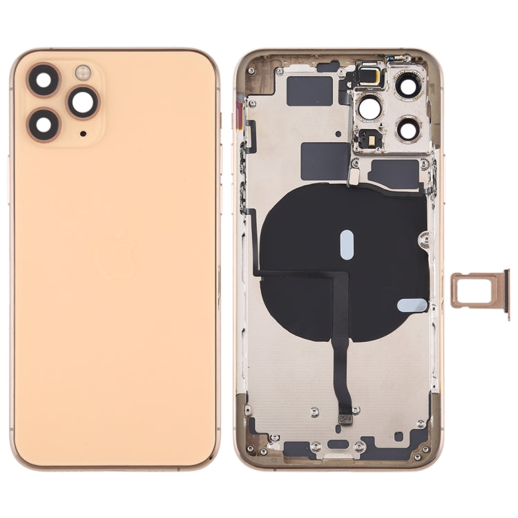 Battery Back Cover (with Side Keys & Card Tray & Power + Volume Flex Cable & Wireless Charging Module) for iPhone 11 Pro(Gold)