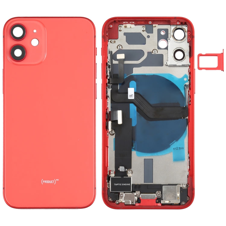 Battery Back Cover Assembly (with Side Keys & Speaker Ringer Buzzer & Motor & Camera Lens & Card Tray & Power Button + Volume Button + Charging Port & Wireless Charging Module) for iPhone 12 Mini(Red)