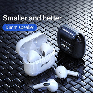 Original Lenovo LivePods LP40 TWS IPX4 Waterproof Bluetooth Earphone with Charging Box, Support Touch & HD Call & Siri & Master-slave Switching (White)