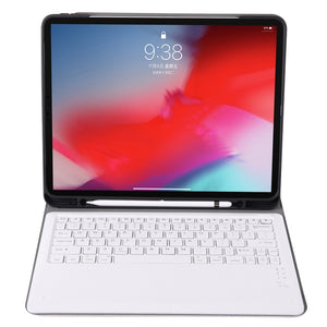 A12B Bluetooth 3.0 Ultra-thin Detachable Bluetooth Keyboard Leather Tablet Case for iPad Pro 12.9 inch （2018）, with Pen Slot & Holder(Rose Gold)