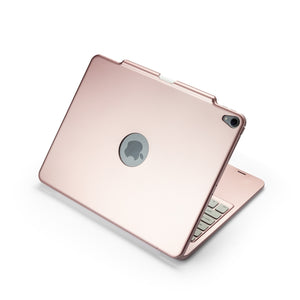 F129S ABS Colorful Backlit Bluetooth Keyboard Tablet Case for iPad Pro 12.9 inch （2018）, with Pen Slot(Rose Gold)