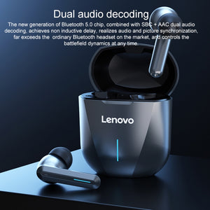 Original Lenovo XG01 IPX5 Waterproof Dual Microphone Noise Reduction Bluetooth Gaming Earphone with Charging Box & LED Breathing Light, Support Touch & Game / Music Mode (Tarnish)