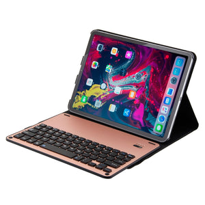 1139B Detachable Bluetooth 3.0 Aluminum Alloy Keyboard + Lambskin Texture Leather Tablet Case for iPad Pro 11 inch (2018), with Three-gear Adjustment / Magnetic / Sleep Function (Pink)