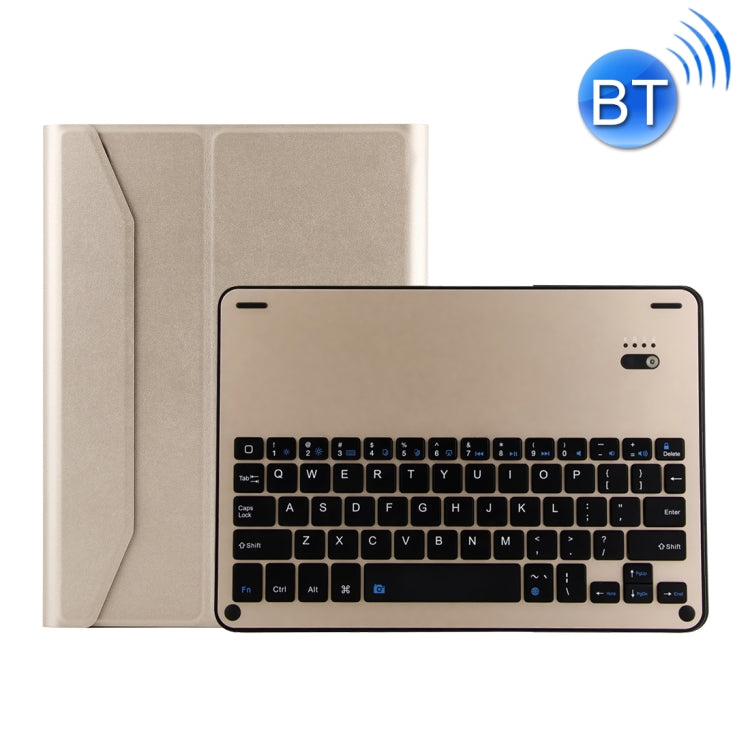FT-1038E Detachable Bluetooth 3.0 Aluminum Alloy Keyboard + Lambskin Texture Leather Tablet Case for iPad Air / Air 2 / iPad Pro 9.7 inch, with Pen Slot / Water Repellent / Three-gear Angle Adjustment / Magnetic / Sleep Function (Gold)