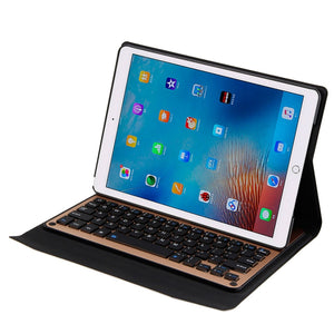 FT-1039B Detachable Bluetooth 3.0 Aluminum Alloy Keyboard + Lambskin Texture Leather Tablet Case for iPad Pro 10.5 inch / iPad Air (2019), with Water Repellent / Three-gear Angle Adjustment / Magnetic / Sleep Function (Gold)