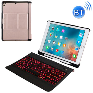 T-201D Detachable Bluetooth 3.0 Ultra-thin Keyboard + Lambskin Texture Leather Tablet Case for iPad Air / Air 2 / iPad Pro 9.7 inch, Support Multi-angle Adjustment / Backlight (Pink)