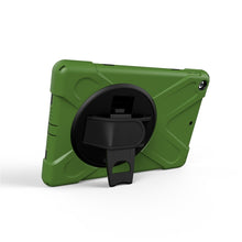 For iPad 9.7 (2018) & iPad 9.7 (2017) 360 Degree Rotation PC + Silicone Protective Case with Holder & Hand-strap(Army Green)