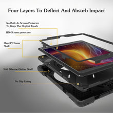 For iPad 9.7 (2018) & iPad 9.7 (2017) 360 Degree Rotation PC + Silicone Protective Case with Holder & Hand-strap(Black)