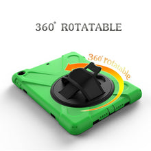 For iPad 9.7 (2018) & iPad 9.7 (2017) 360 Degree Rotation PC + Silicone Protective Case with Holder & Hand-strap(Light Green)