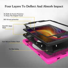 For iPad 9.7 (2018) & iPad 9.7 (2017) 360 Degree Rotation PC + Silicone Protective Case with Holder & Hand-strap(Magenta)